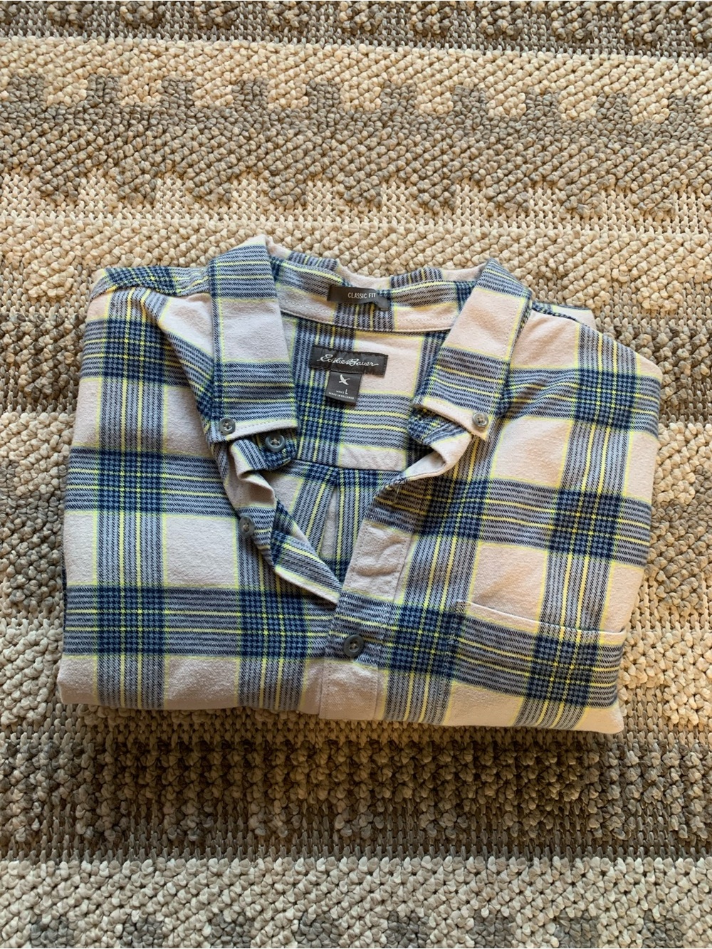 Plaid Flannel Shirt - Cream, Navy & Yellow